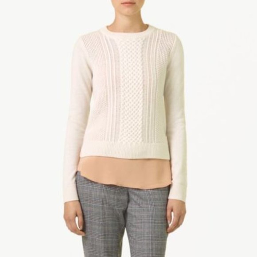 XS Off-White Aritzia T. Babaton Cashmere Cable Knit Sweater Jumper
